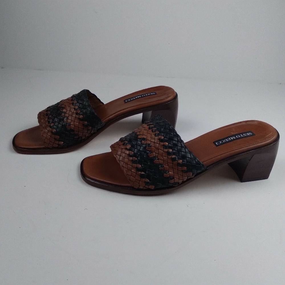 Sesto Meucci vintage leather sandal slides, brown and black size 9 M